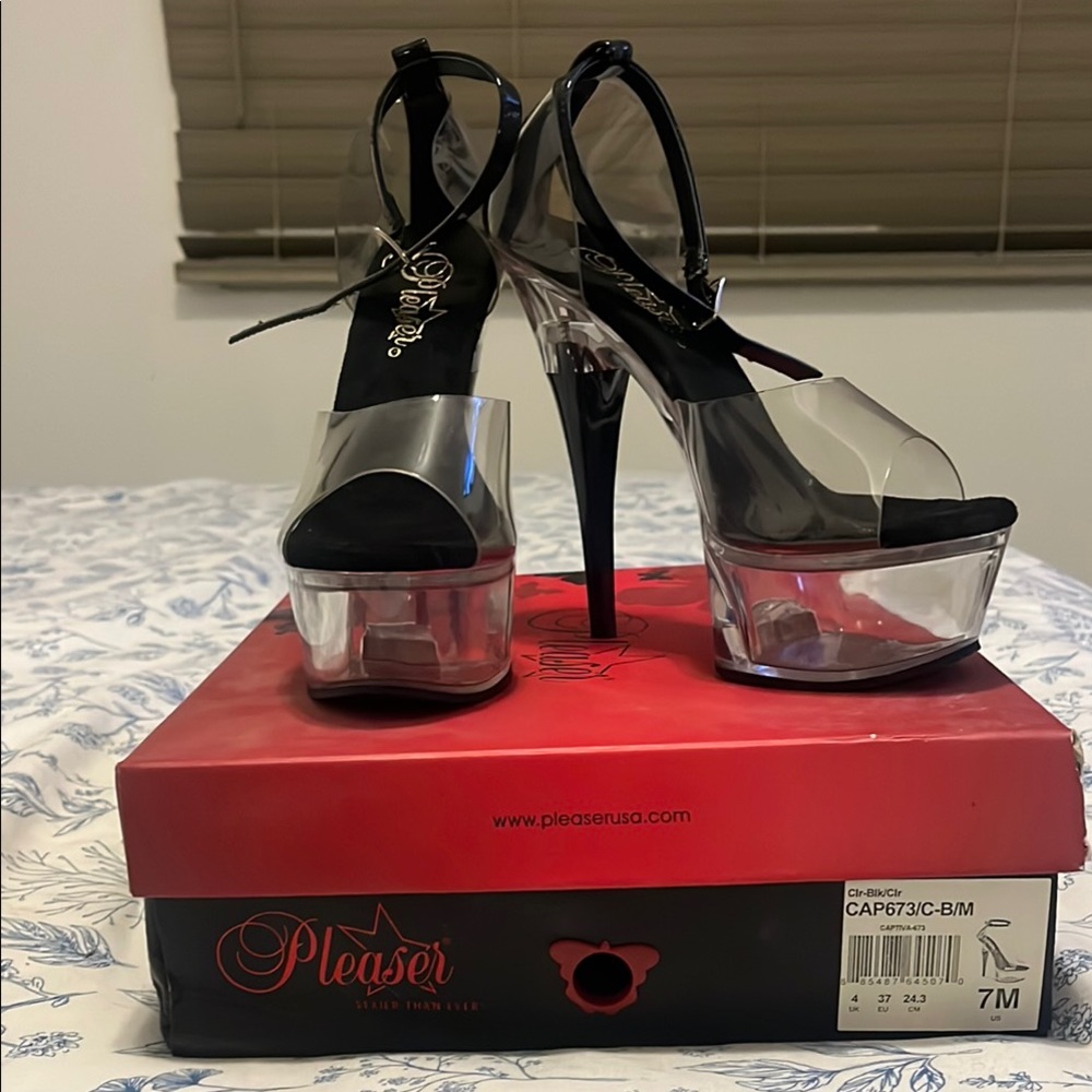 Pleaser Women's Black and Clear Platform Heels